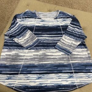 Westbound navy /white variated stripe.  3x. Cotton/modal fabric blend